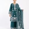 3-Piece Stitched Lawn Suit – with Rounded Hem, Embroidered Palazzo