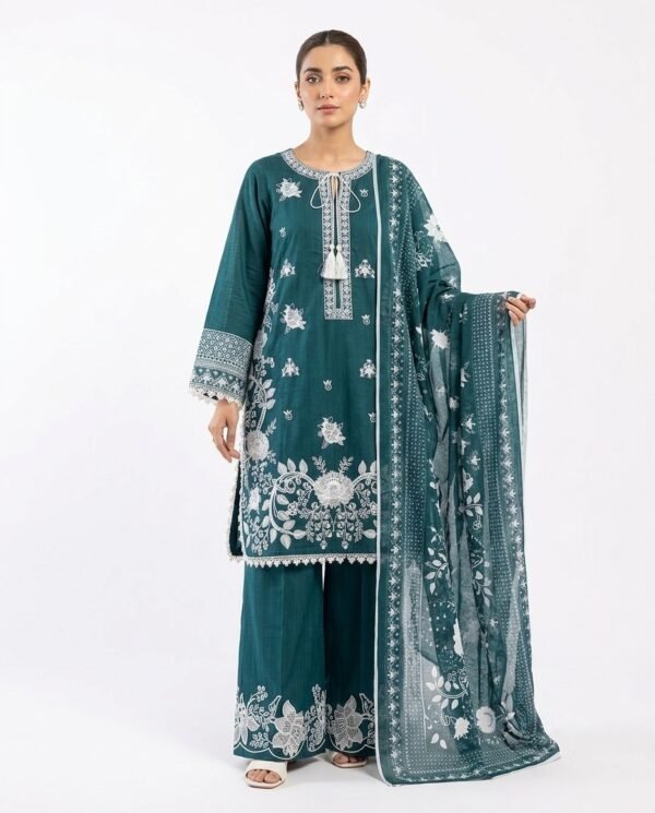 IMG_2338 3-Piece Stitched Lawn Suit – with Rounded Hem, Embroidered Palazzo