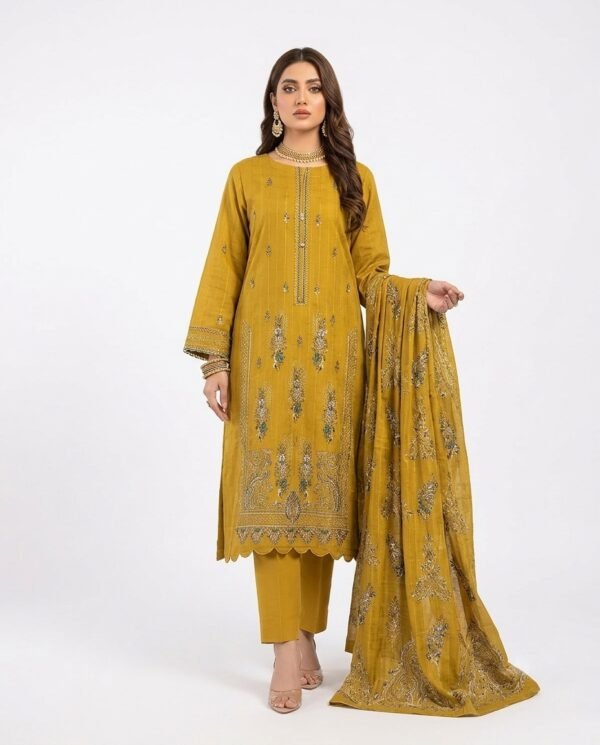 IMG_2459 Gold Embroidered 3-Piece Unstitched Suit