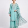 Embroidered Kurti with Wide-Leg Palazzo & Dupatta